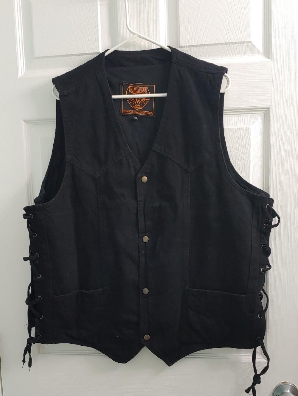 Milwaukee Performance Black Denim Moto Vest Conceal Carry Canvas Men's Size XXL